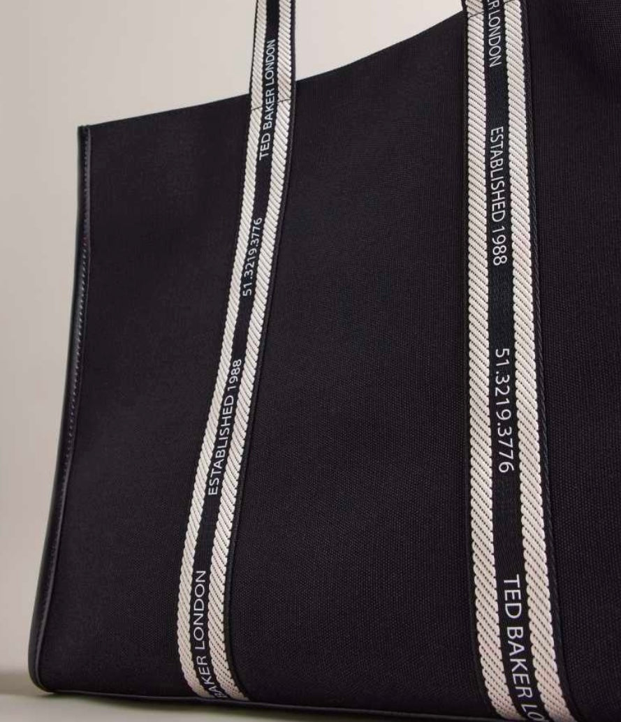 Black Ted Baker Georjey Branded Webbing Canvas Tote