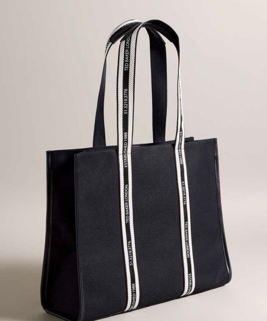 Black Ted Baker Georjey Branded Webbing Canvas Tote