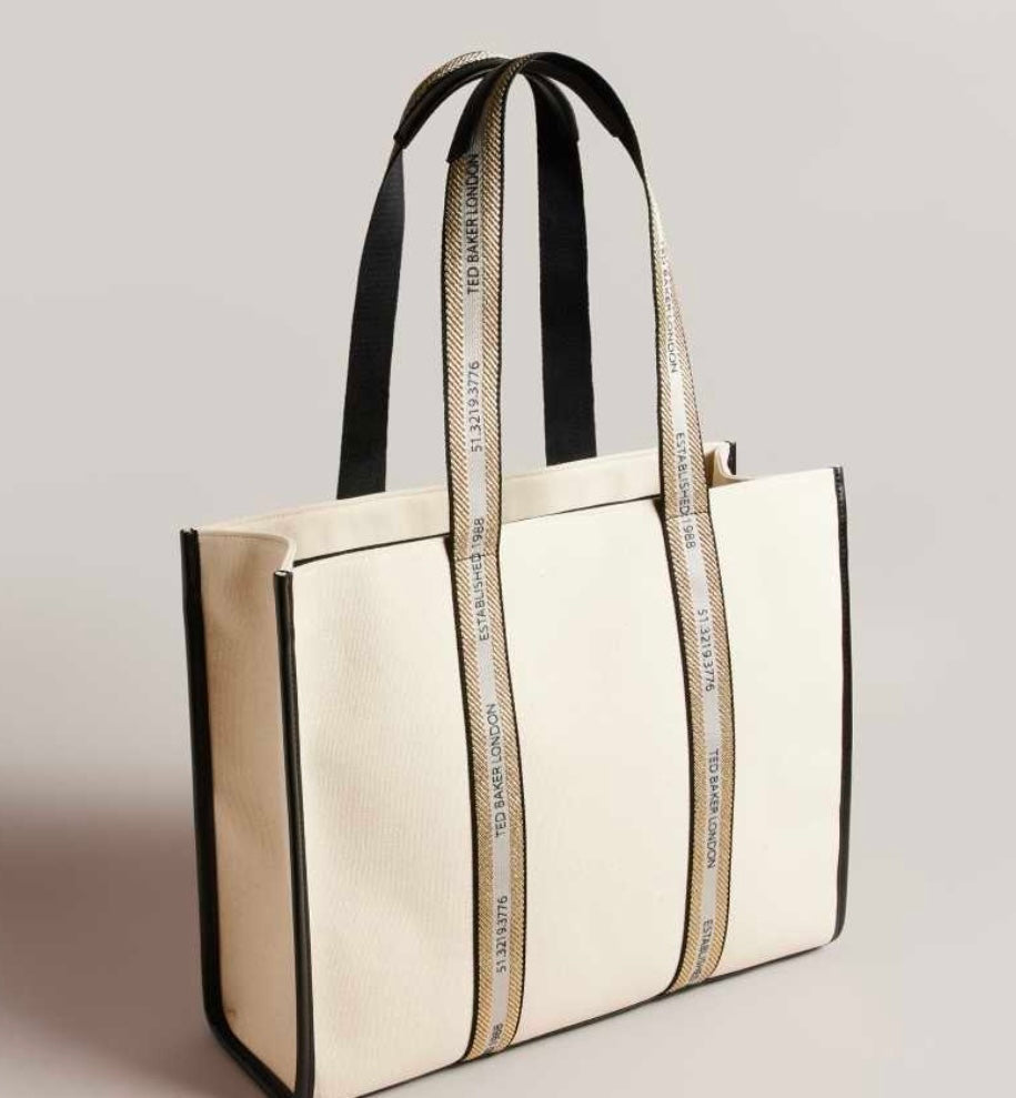 Black Ted Baker Georjey Branded Webbing Canvas Tote