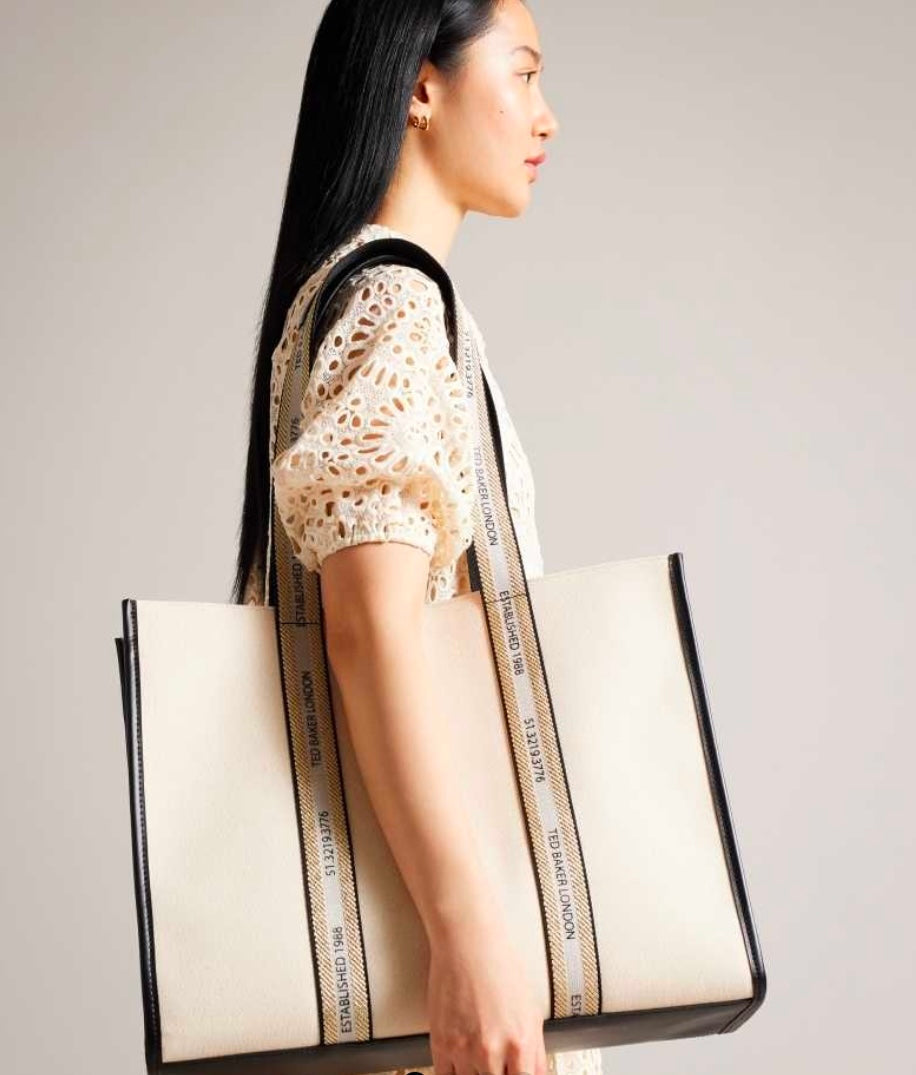 Black Ted Baker Georjey Branded Webbing Canvas Tote