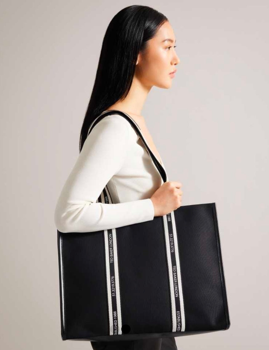 Black Ted Baker Georjey Branded Webbing Canvas Tote